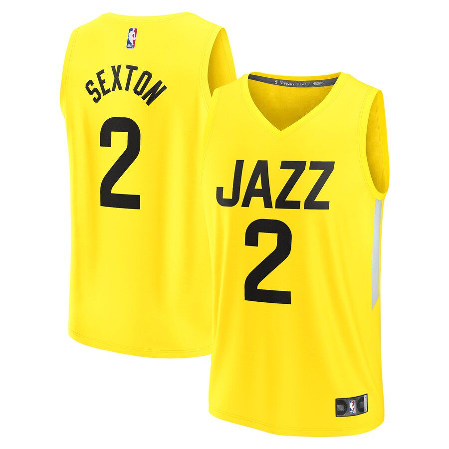 Men Utah Jazz 2 Collin Sexton Fanatics Branded Yellow 2022-23 Fast Break Replica Player NBA Jersey
